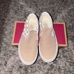 2 pair Boys tan check van slip on canvas gently worn great condition